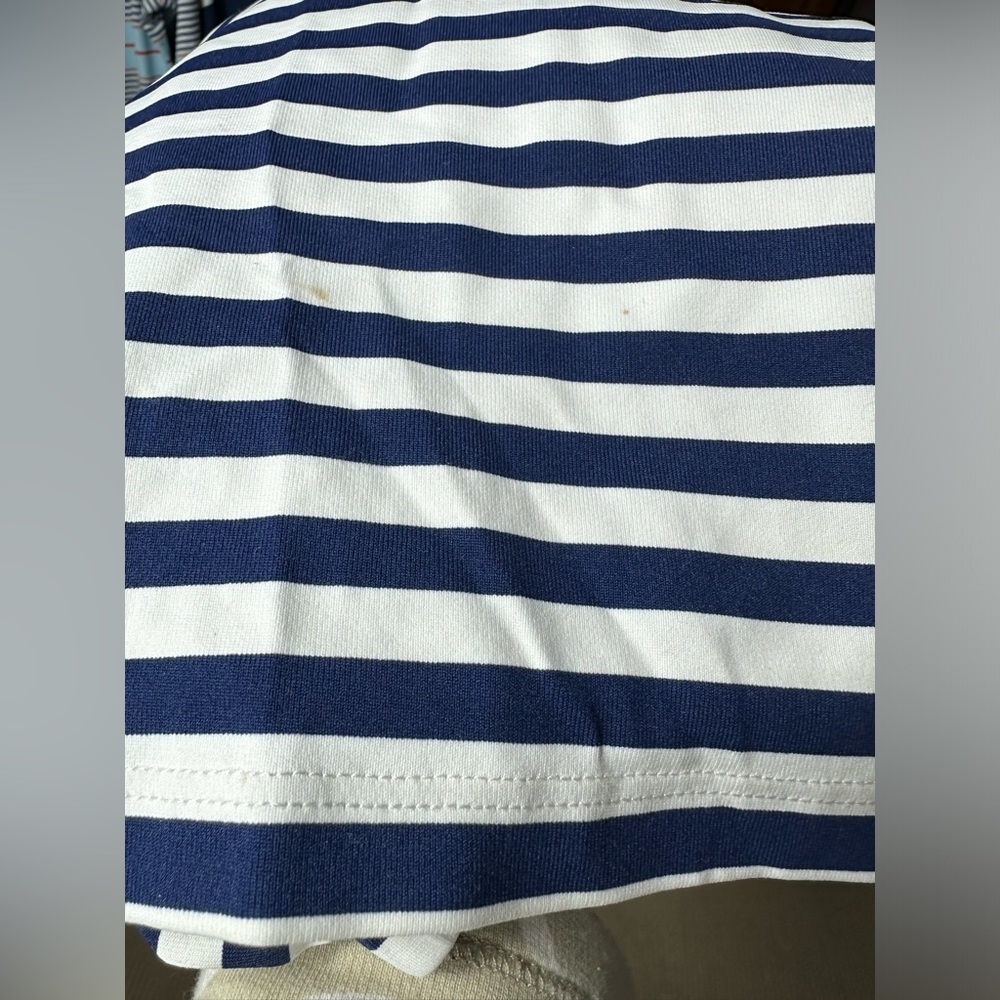 J.McLaughlin Blue Navy White Striped Scalloped Trim Square Neck size Small - Picture 11 of 13